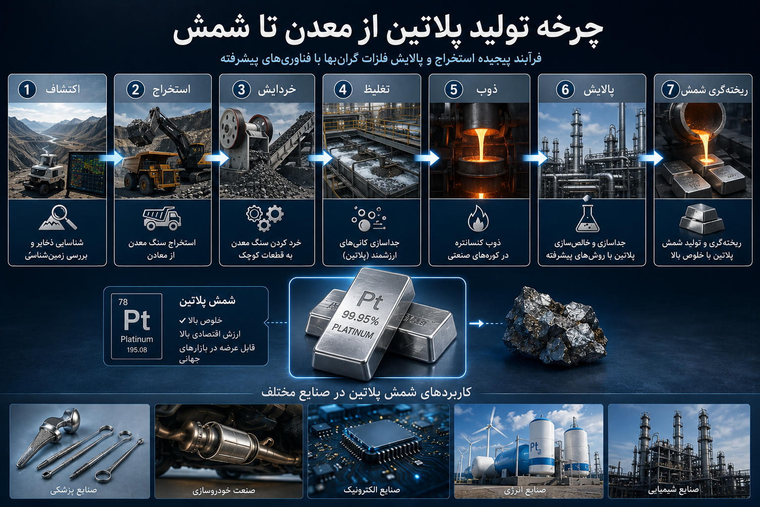 چرخه تولید پلاتین از معدن تا شمش